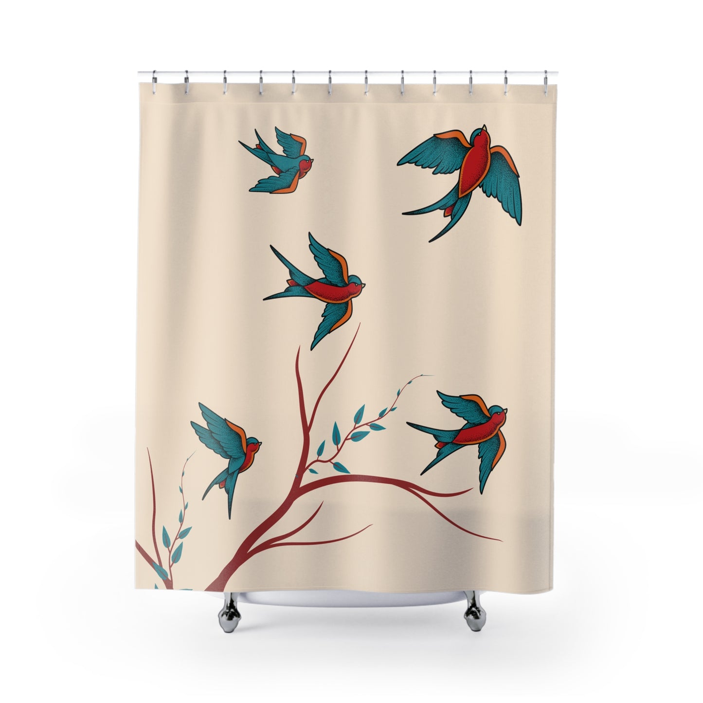 Swallow Birds Shower Curtain | Elegant Retro Nature Design