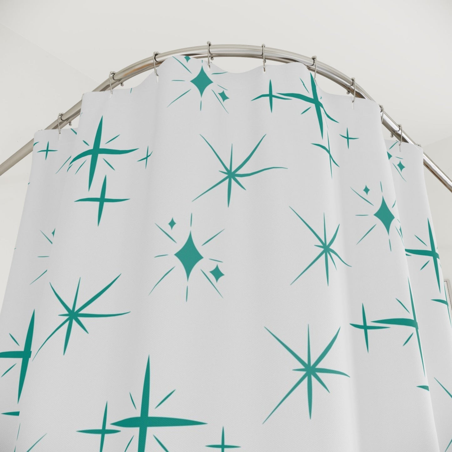 High-quality water-resistant polyester shower curtain for a stylish bathroom.