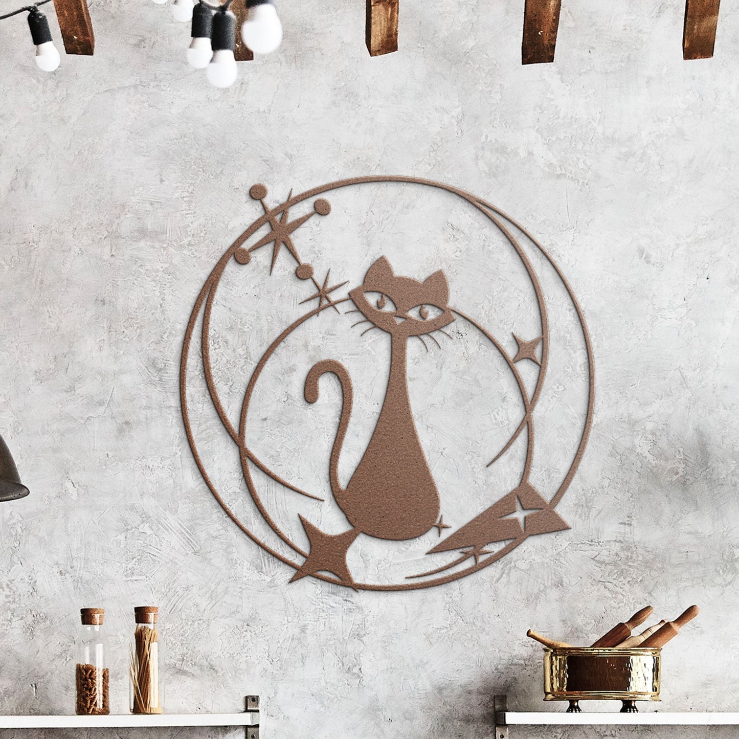 Atomic Cat Metal Wall Art| Mid-Century Modern Wall Decor