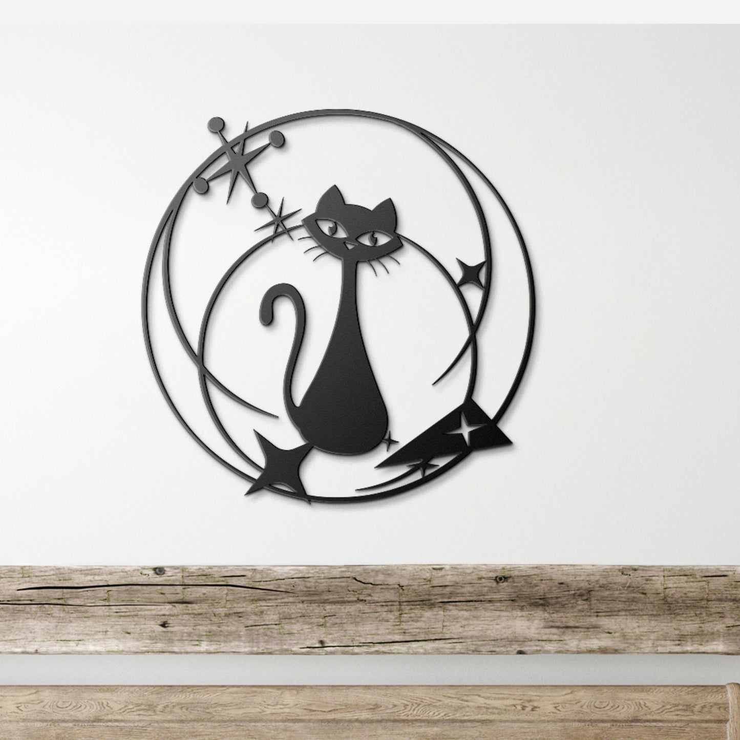 Atomic Cat Metal Wall Art| Mid-Century Modern Wall Decor