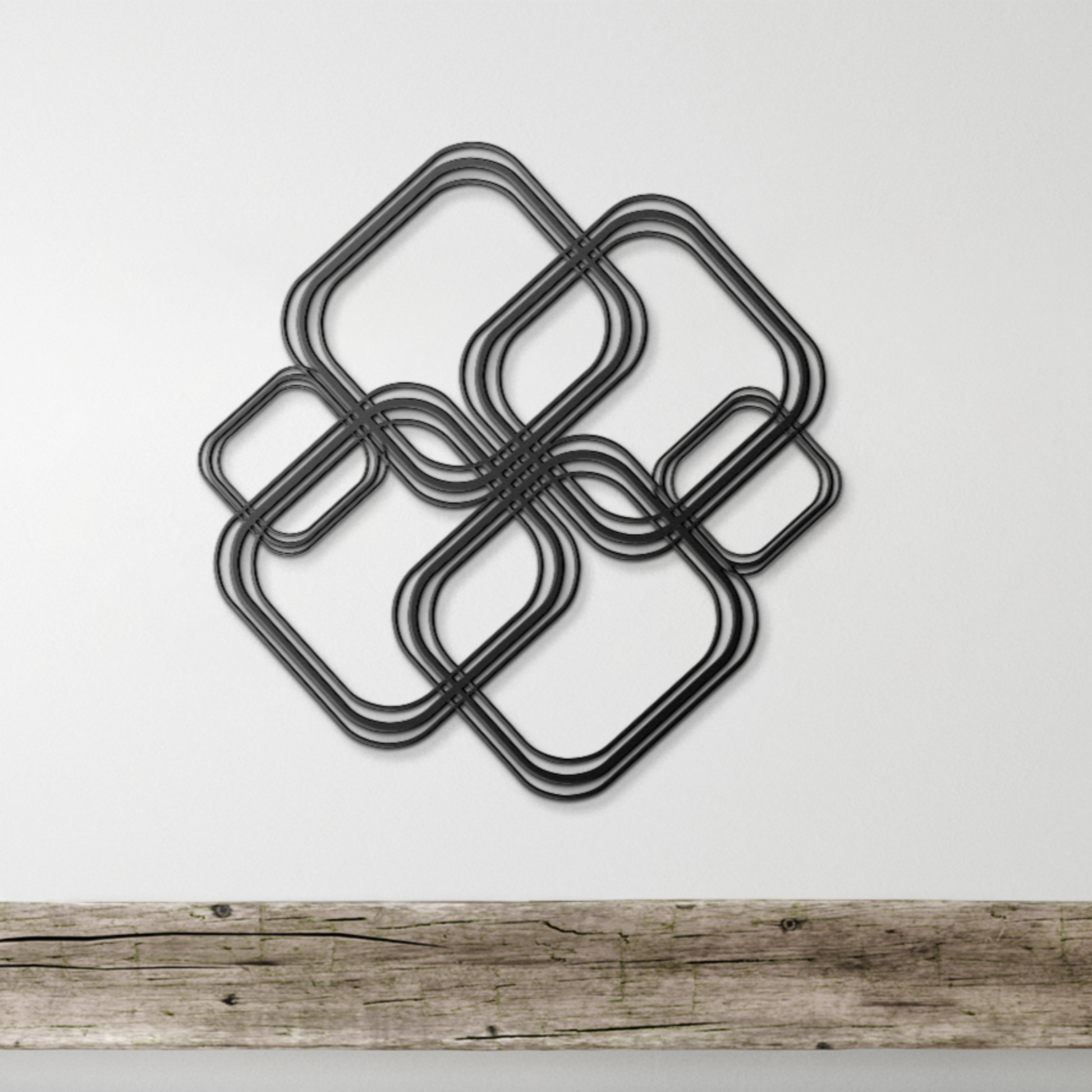 black geometric abstract flowers metal wall art