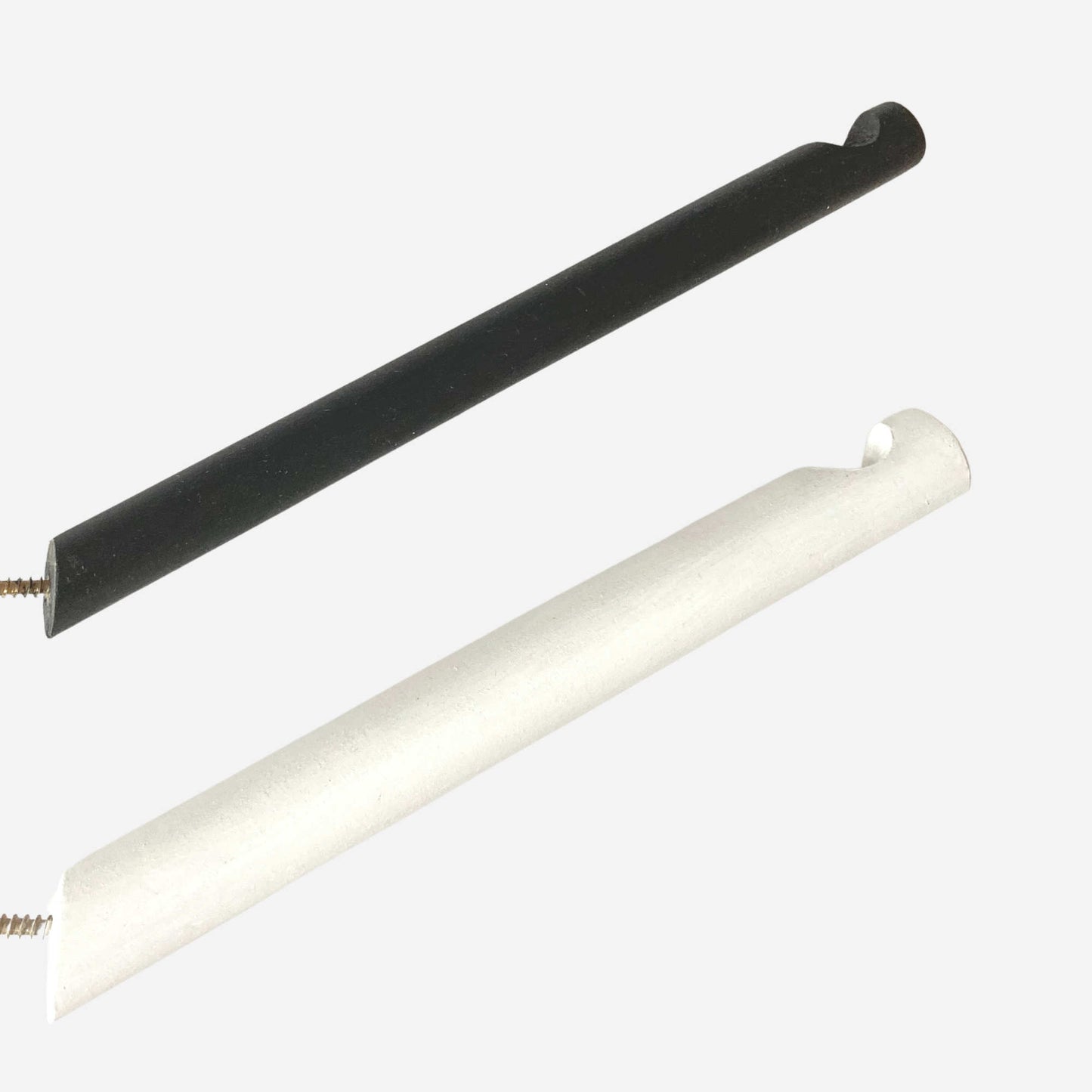 Minimalist black and white long wooden wall hooks with a notched end for secure hanging
