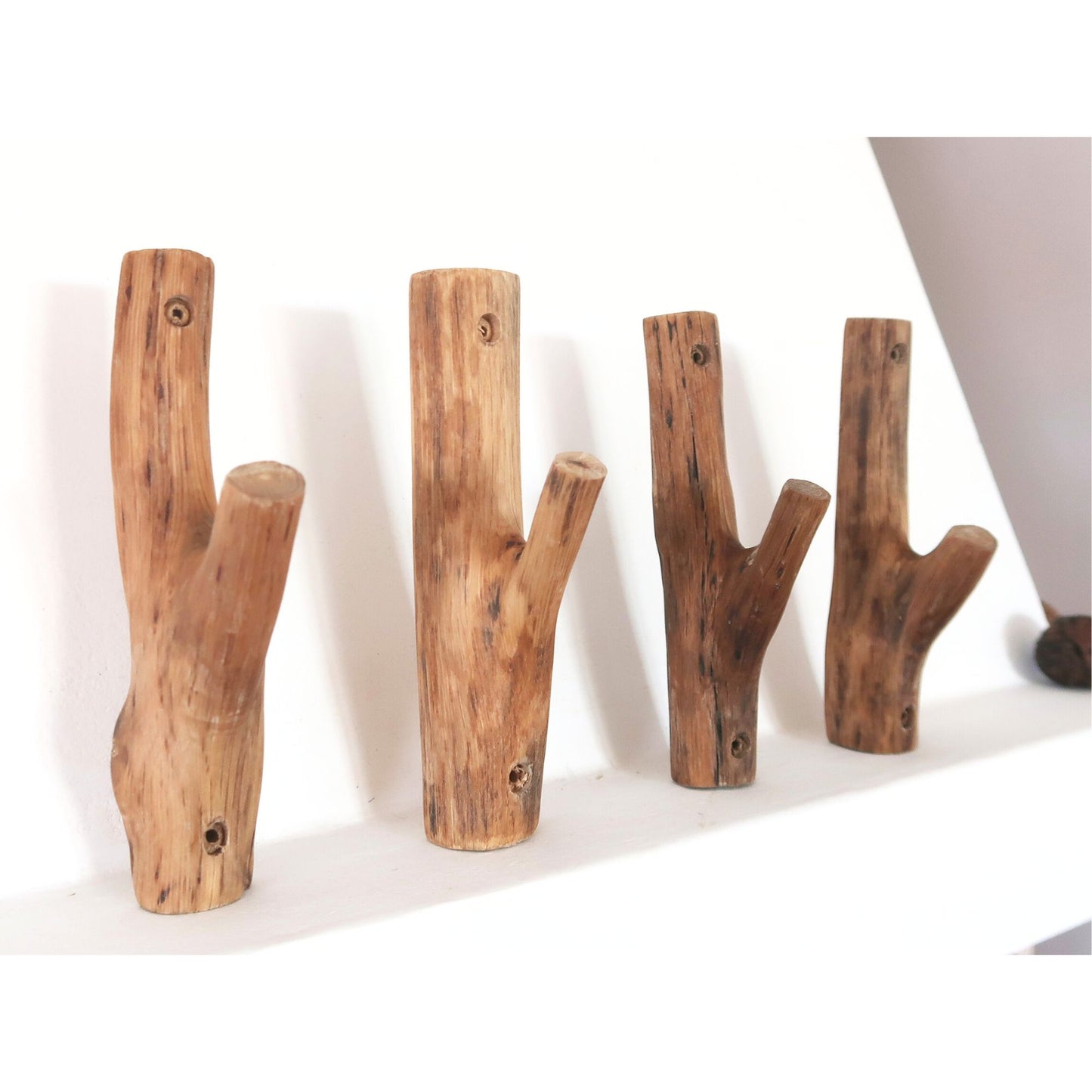 Rustic wooden coat hooks made from real oak branches