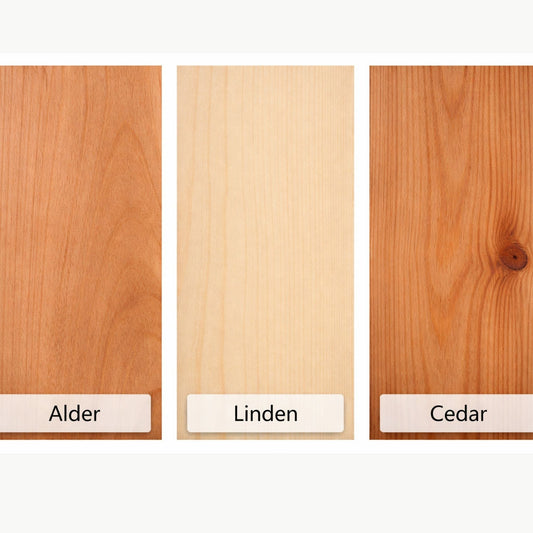 Comparison of cedar, linden and alder wood textures for sauna interiors