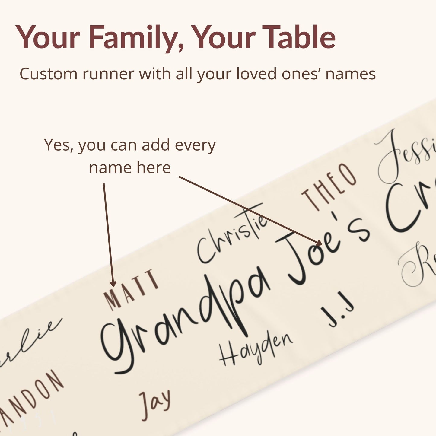 Personalized Family Name Table Runner – Custom Dining Décor