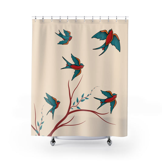 Swallow Birds Shower Curtain | Elegant Retro Nature Design