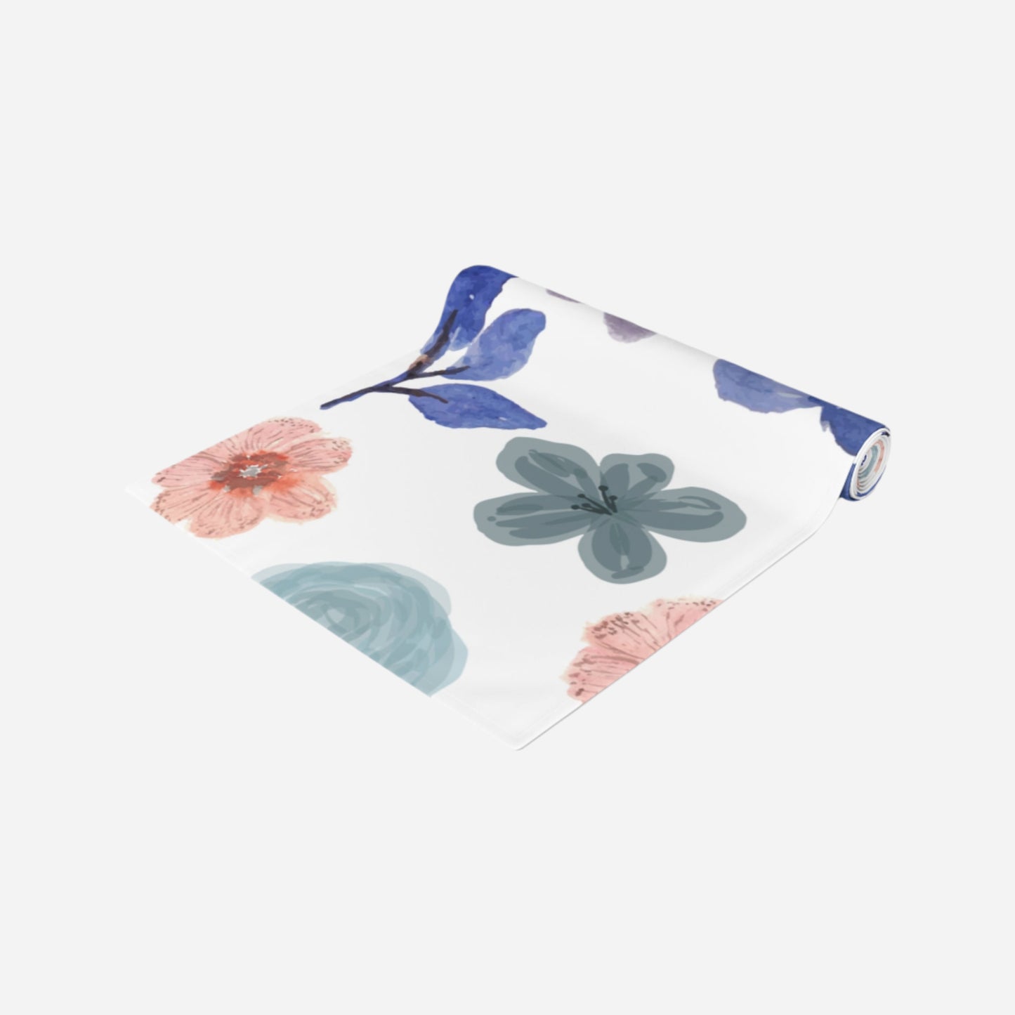 White Table Runner with Large Watercolor Flowers| Elegant Floral Table Runner