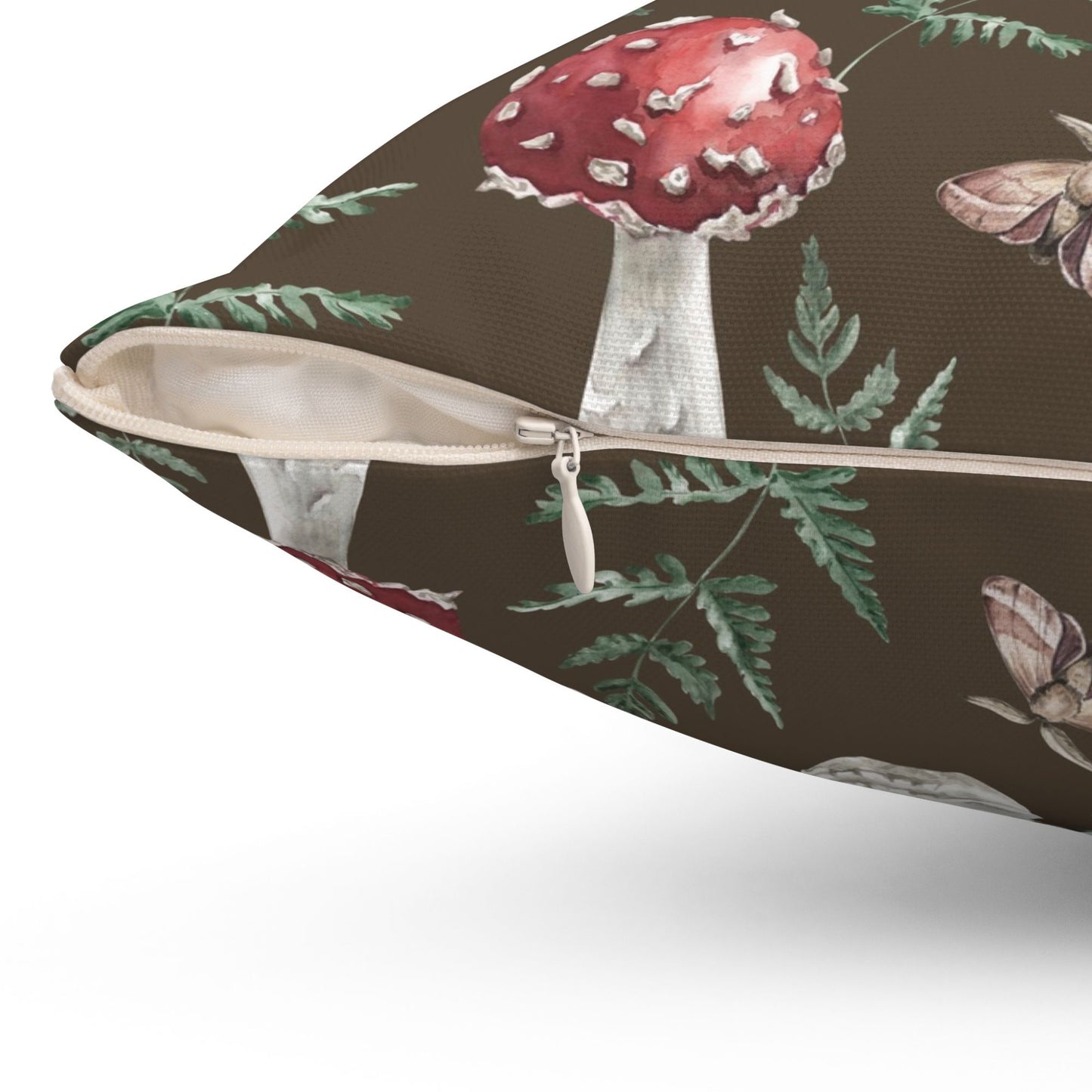 Forest Mushrooms Brown Throw Pillow