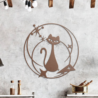 Atomic Cat Metal Wall Art| Mid-Century Modern Wall Decor