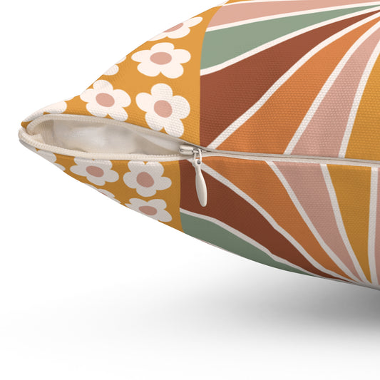 Mid Century Modern Abstract Sun and Floral Throw Pillow | Boho