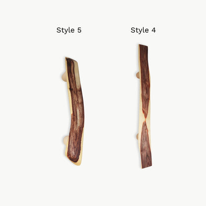 Handcrafted wooden pulls with rustic organic shape