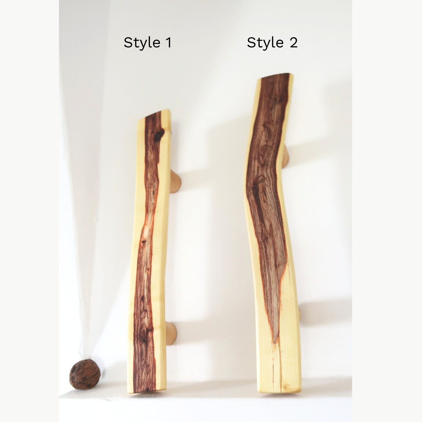 Two wooden door handles yellow-brown