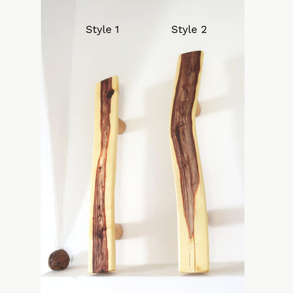 Two wooden door handles yellow-brown