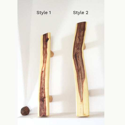 Two wooden door handles yellow-brown