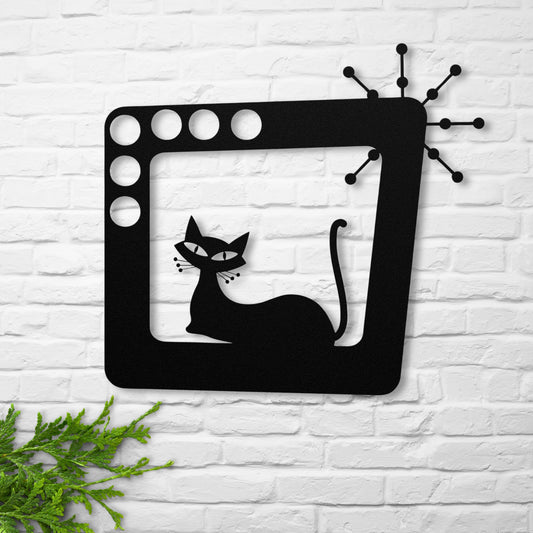 Atomic Cat Mid-Century Modern Wall Art| Metal Decorative Sign