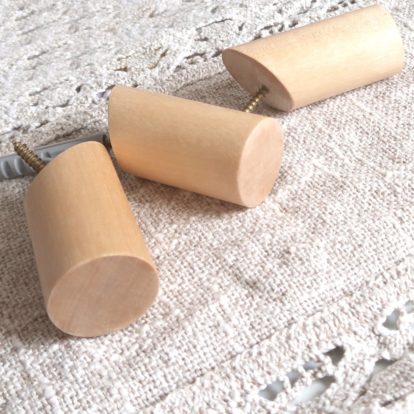 Close-up of a handcrafted solid birch wall hooks