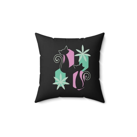 Mid-Century Modern Atomic Cat Throw Pillow| Black and Pastel Cat Art Decorative Pillow