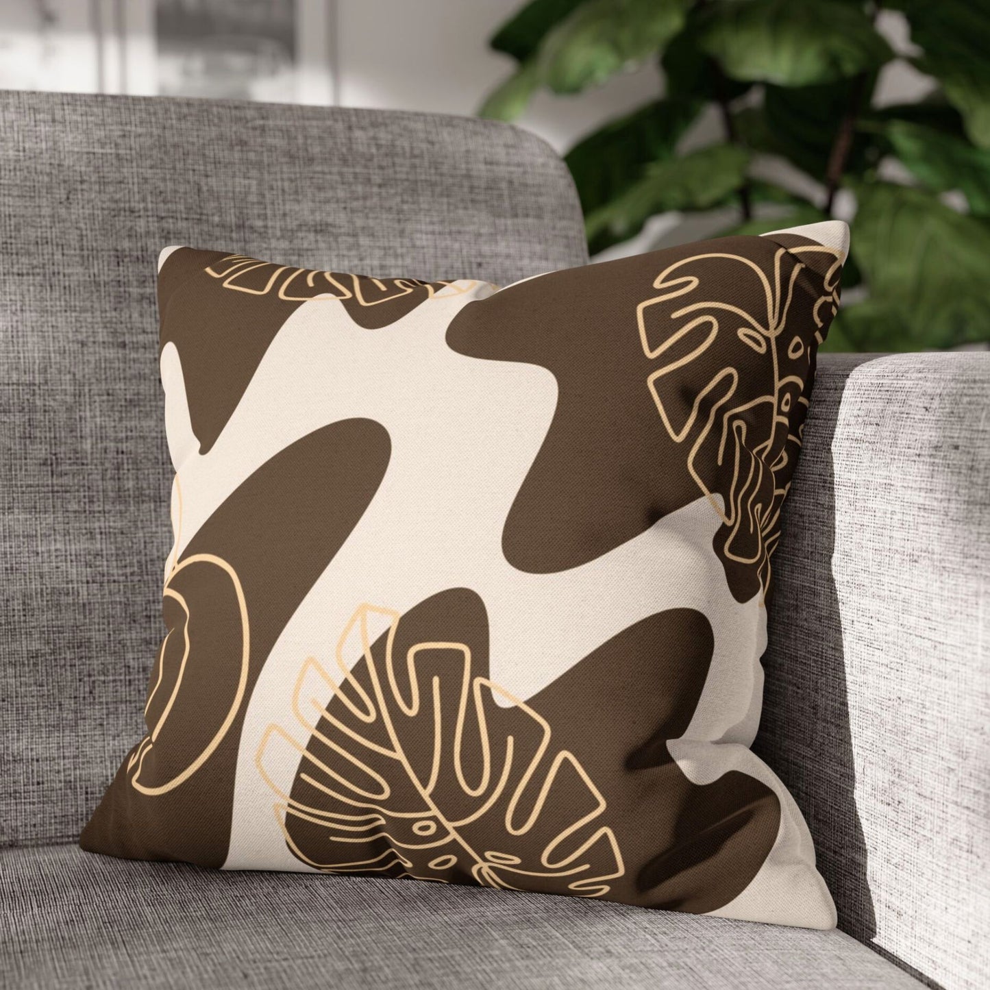 Boho Floral Abstract Brown Pillowcase