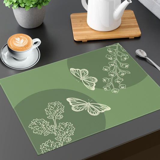 Butterfly and Flower Boho Aesthetic Green Placemat with a delicate butterfly and floral design in soft green tones.