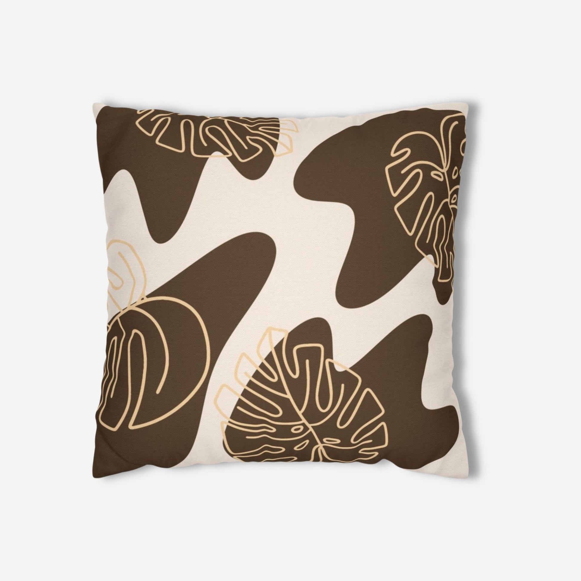 Boho Floral Abstract Brown Pillowcase with a unique floral abstract design in earthy brown tones