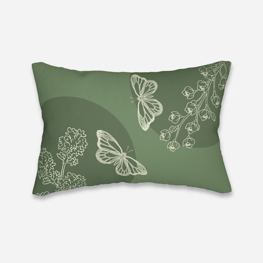 Boho Butterfly and Flower Sage Green Throw Pillow featuring delicate butterfly and floral designs in soft sage green