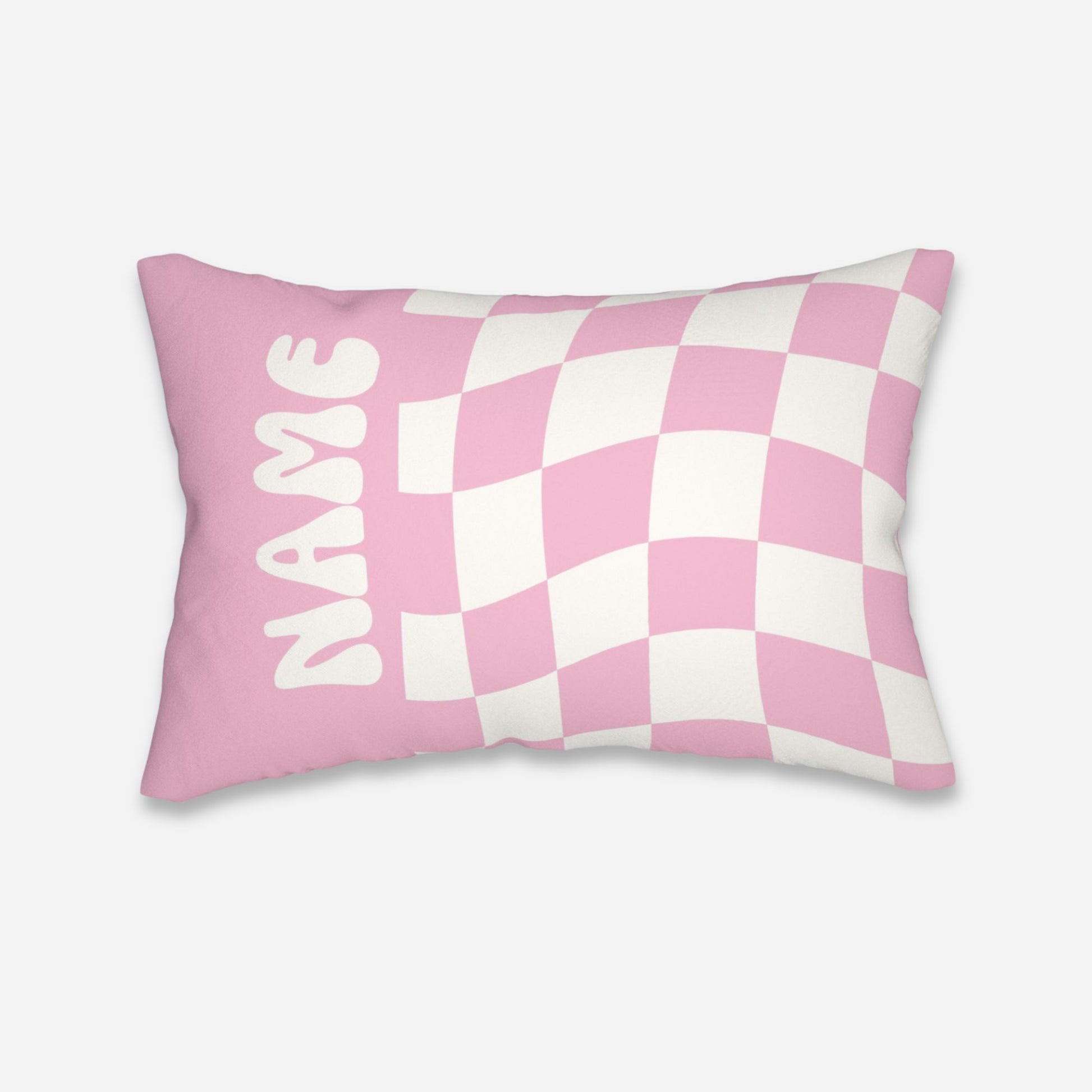 Personalized Retro Geometric Pink Throw Pillow with a bold geometric pattern in pink