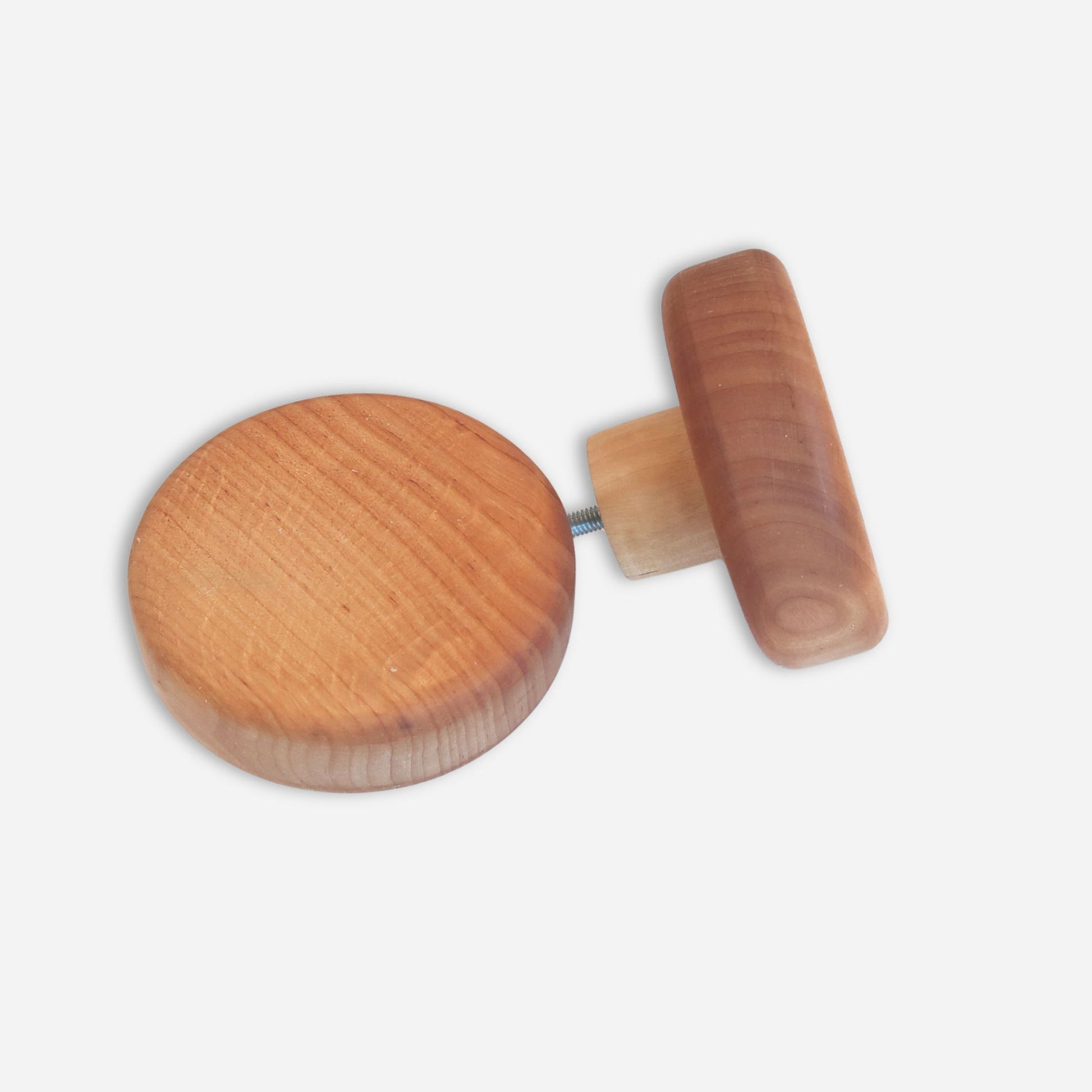 two round alder wood door knobs