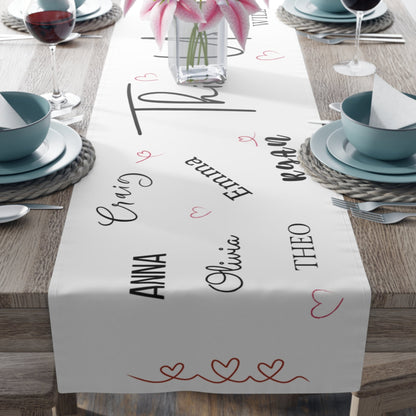 Personalized White Table Runner| Family Table Runner with Names and Quote