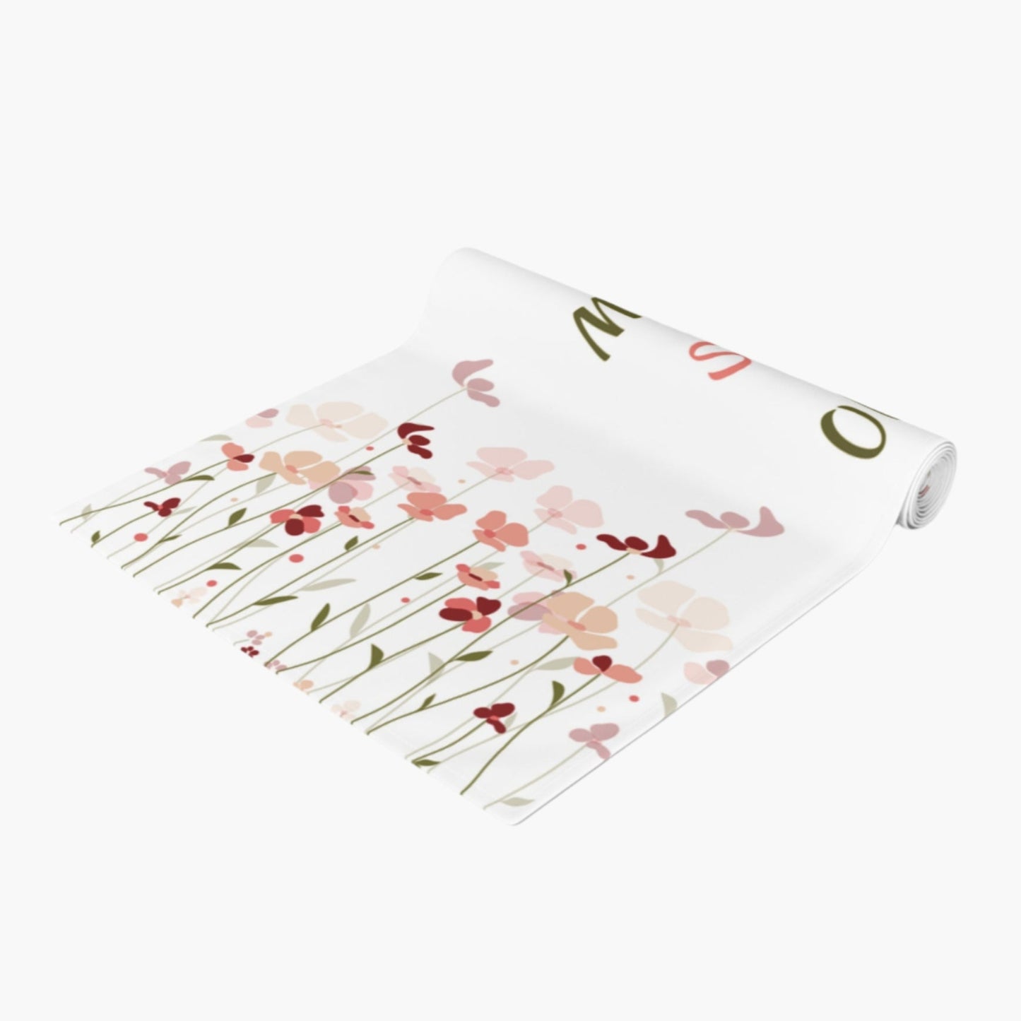 Elegant floral table runner with personalized text