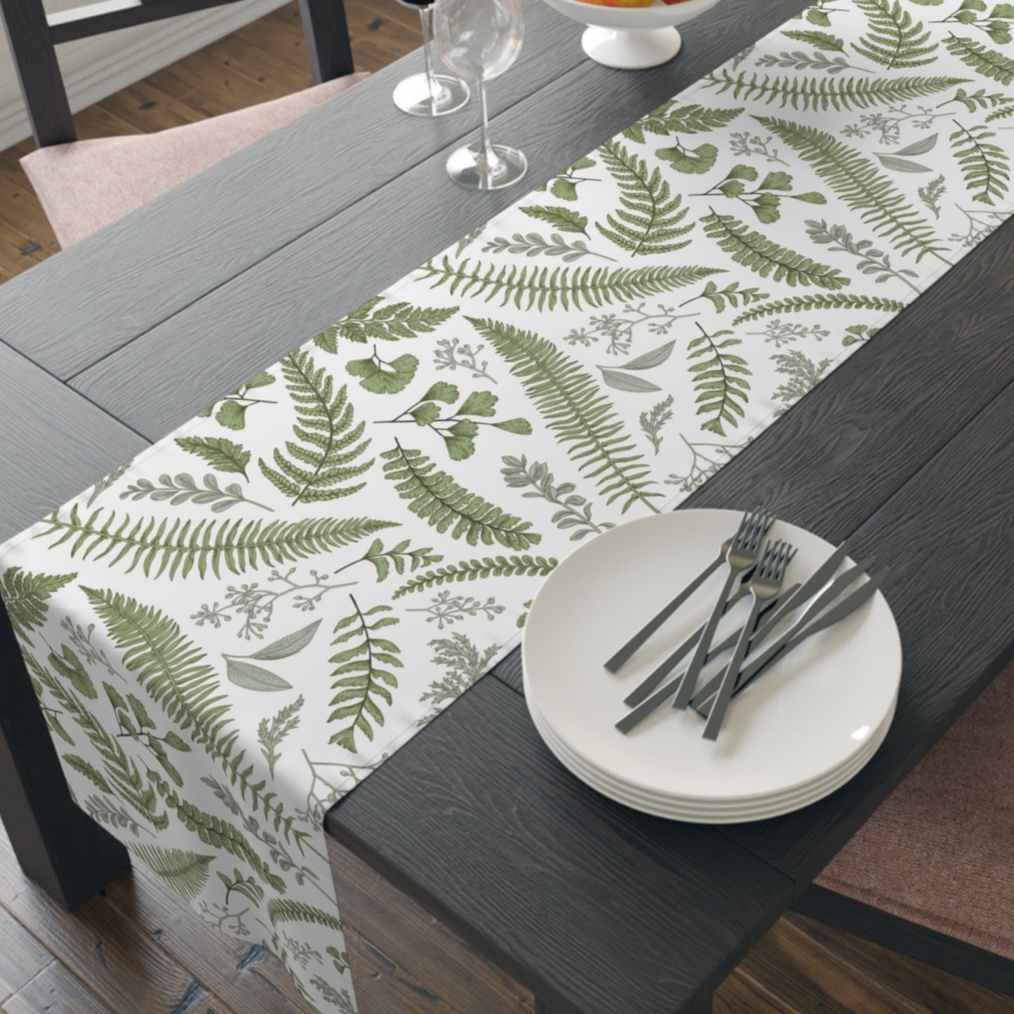 Forest Green Fern Table Runner