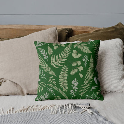 Green Throw Pillow with Fern Leaves