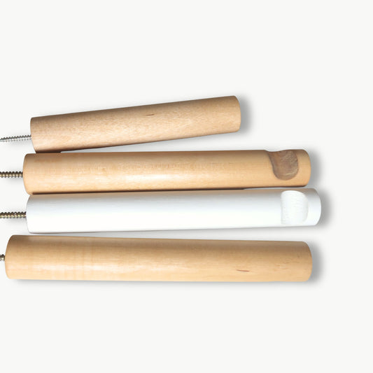 Long birch wall hook with notch, minimalist wooden hanger in white or natural finish