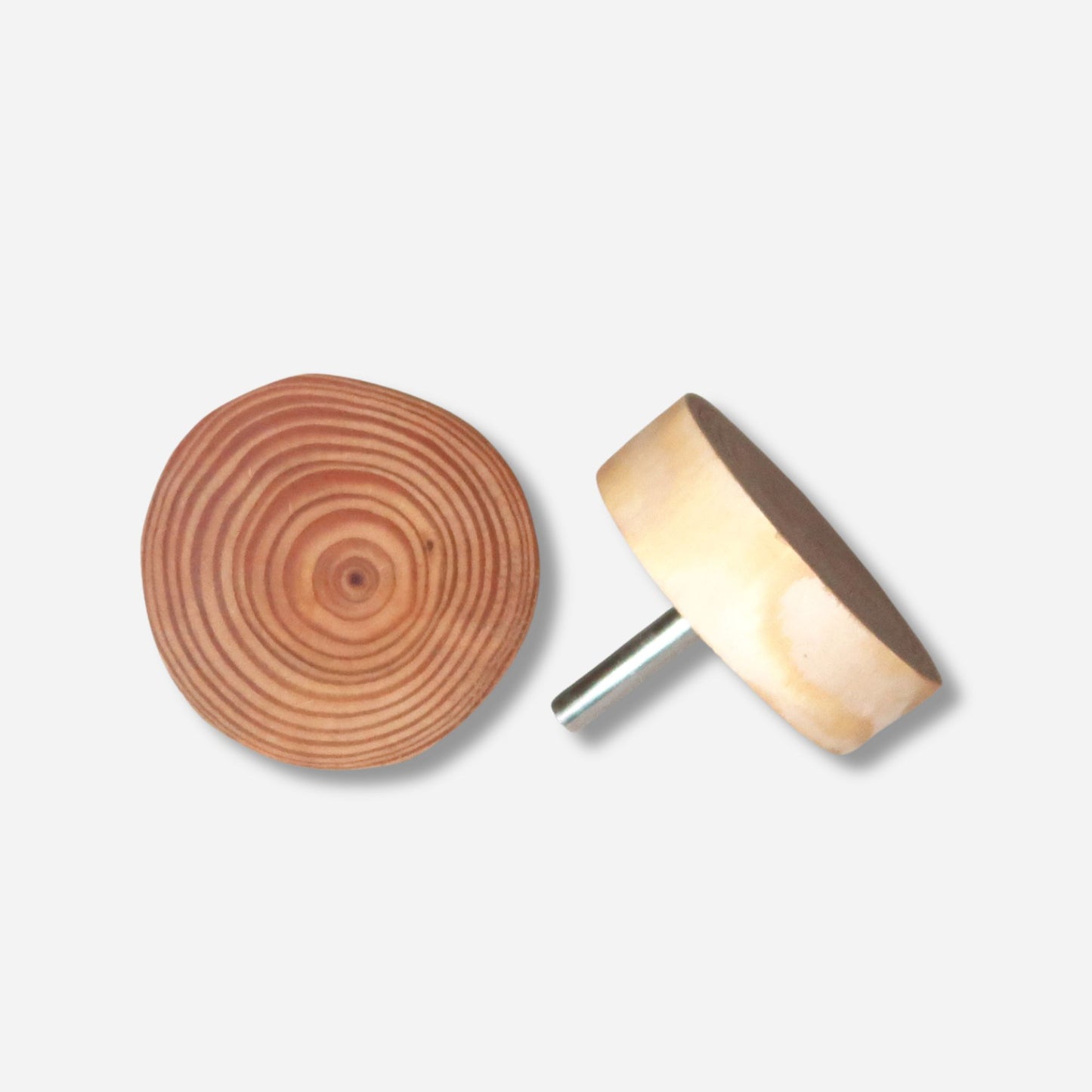 larch wood knobs. Strong and visually appealing with a circular grain