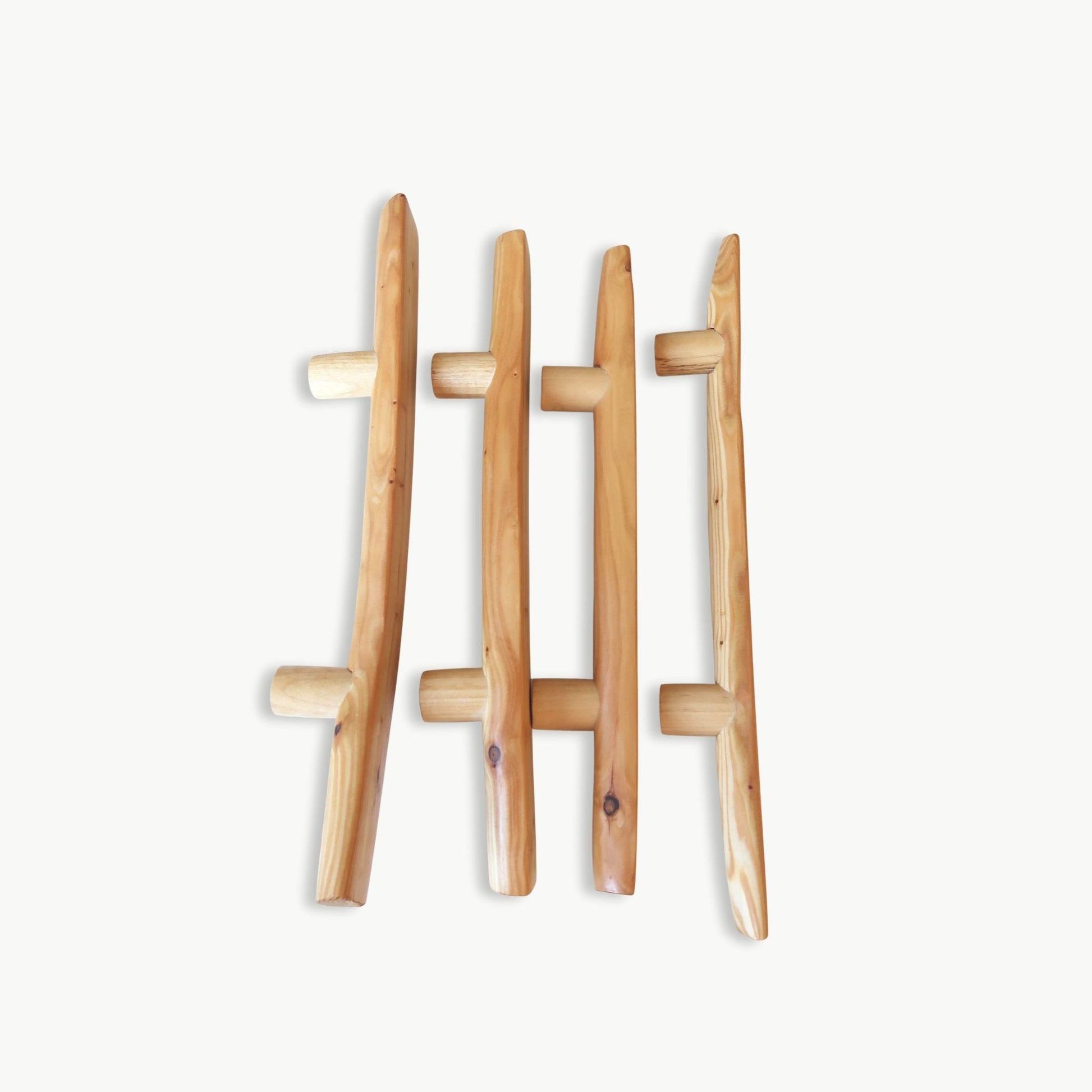 Set of wooden door hadles on a white background