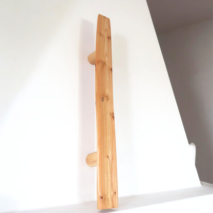 larch wood door handle made from natural branch, rustic handmade wooden pull for sauna or cabin doors