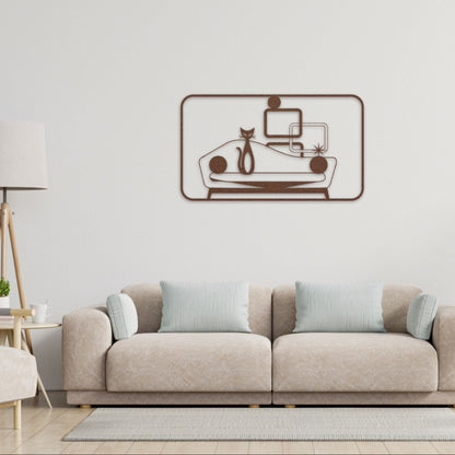 Mid-Century Modern Cat Metal Wall Art|Retro Geometric Home Decor