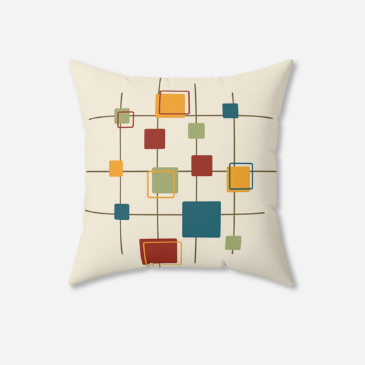 Mid Century Modern Geometric Cream Throw Pillow