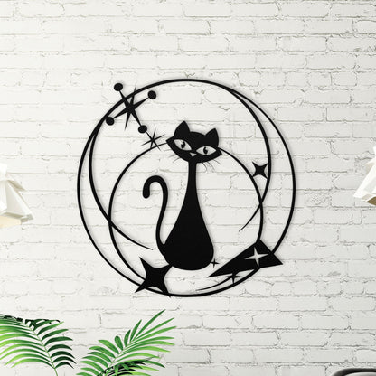 Atomic Cat Metal Wall Art| Mid-Century Modern Wall Decor