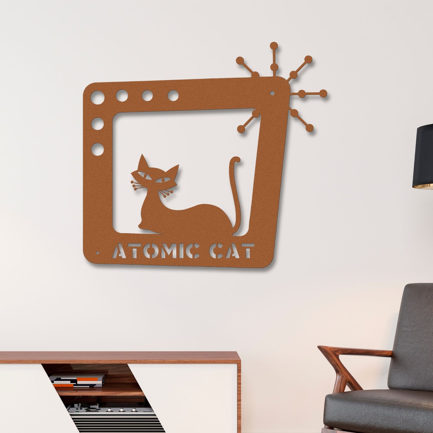 Atomic Cat Mid-Century Modern Wall Art| Personalized Metal Decorative Sign