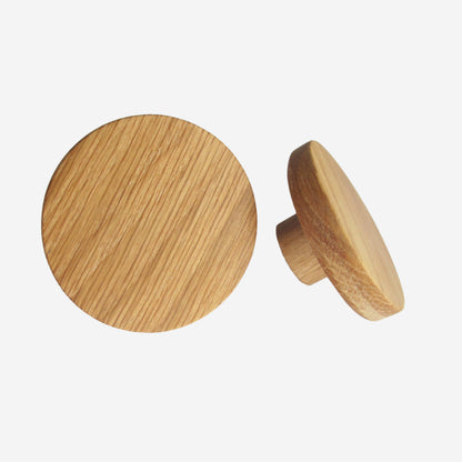 Handmade round solid oak cabinet knobs with an eco-friendly finish