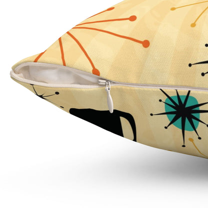 Mid-Century Atomic Cat Throw Pillow