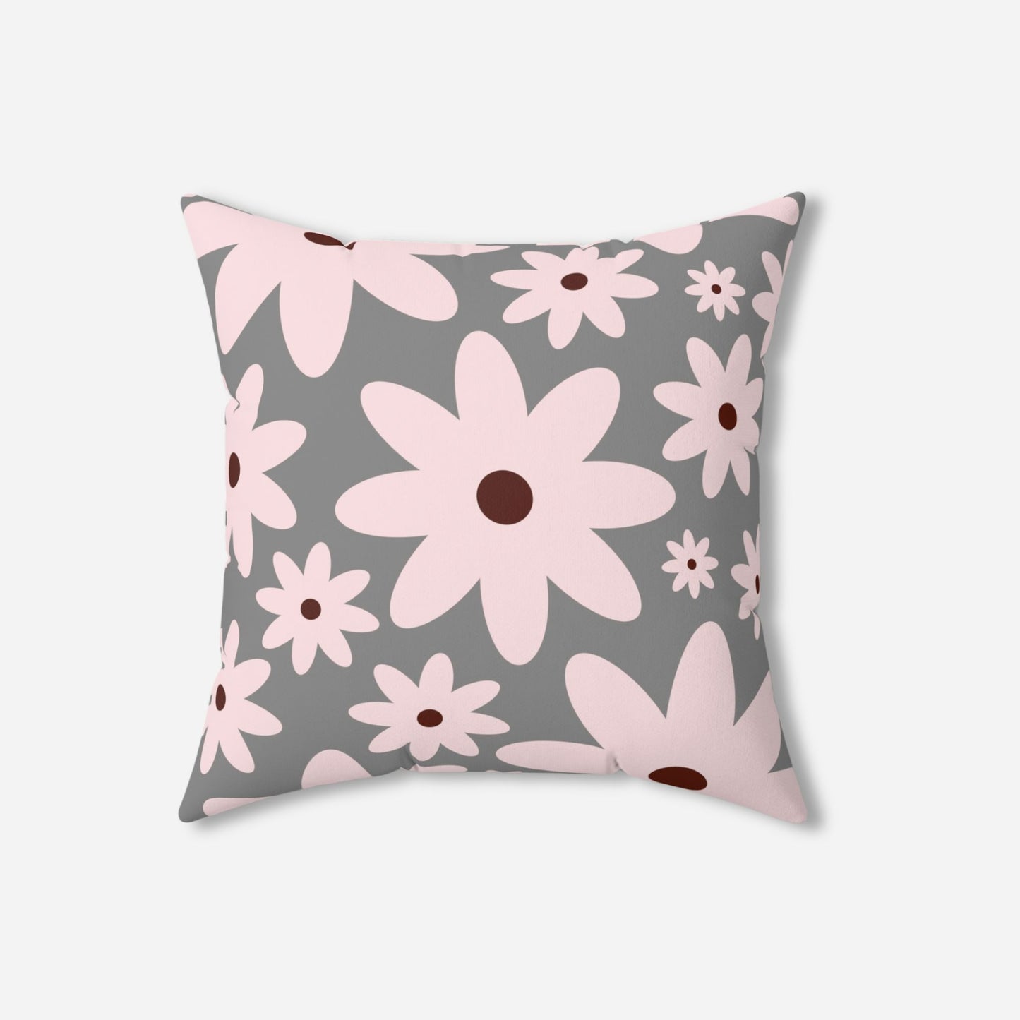 Pink and Grey Floral Rustic Throw Pillow