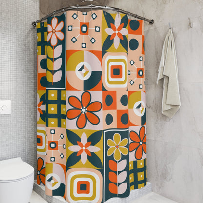 Scandinavian Floral Retro Modern Shower Curtain