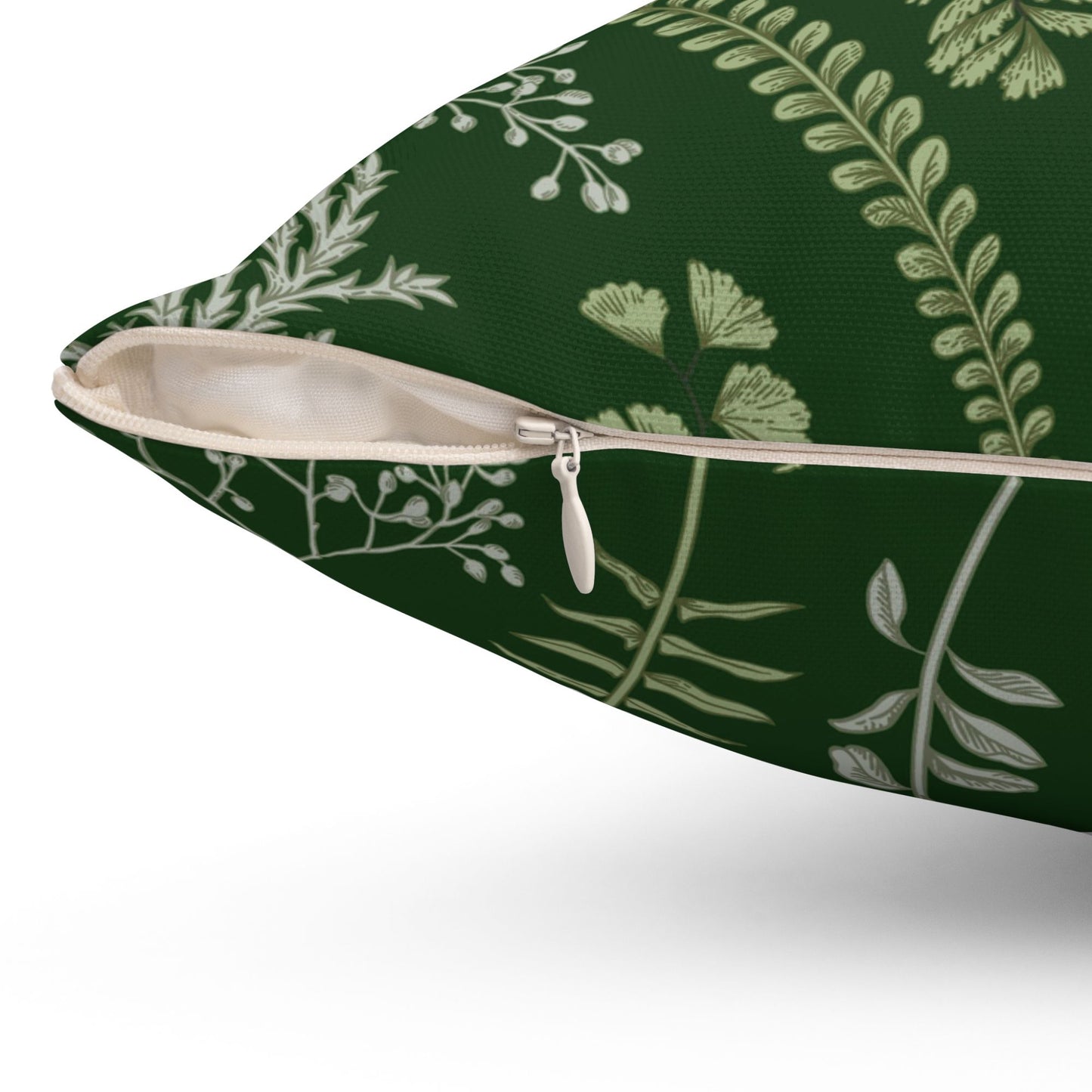 Green Throw Pillow with Fern Leaves