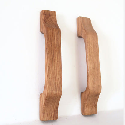 Handmade rustic oak wooden cabinet handles with ergonomic design