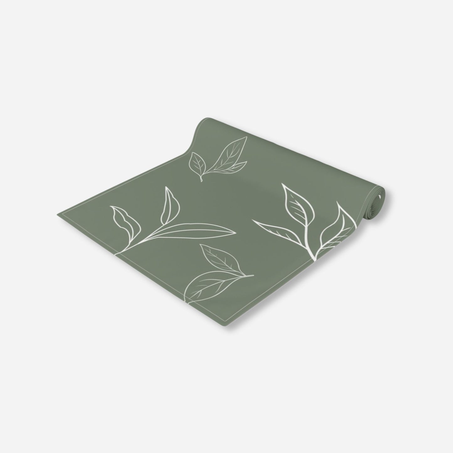 Elegant green table runner with white leaves