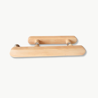 Wooden handles with metal fixtures on a white background
