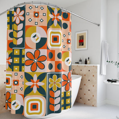 Scandinavian Floral Retro Modern Shower Curtain