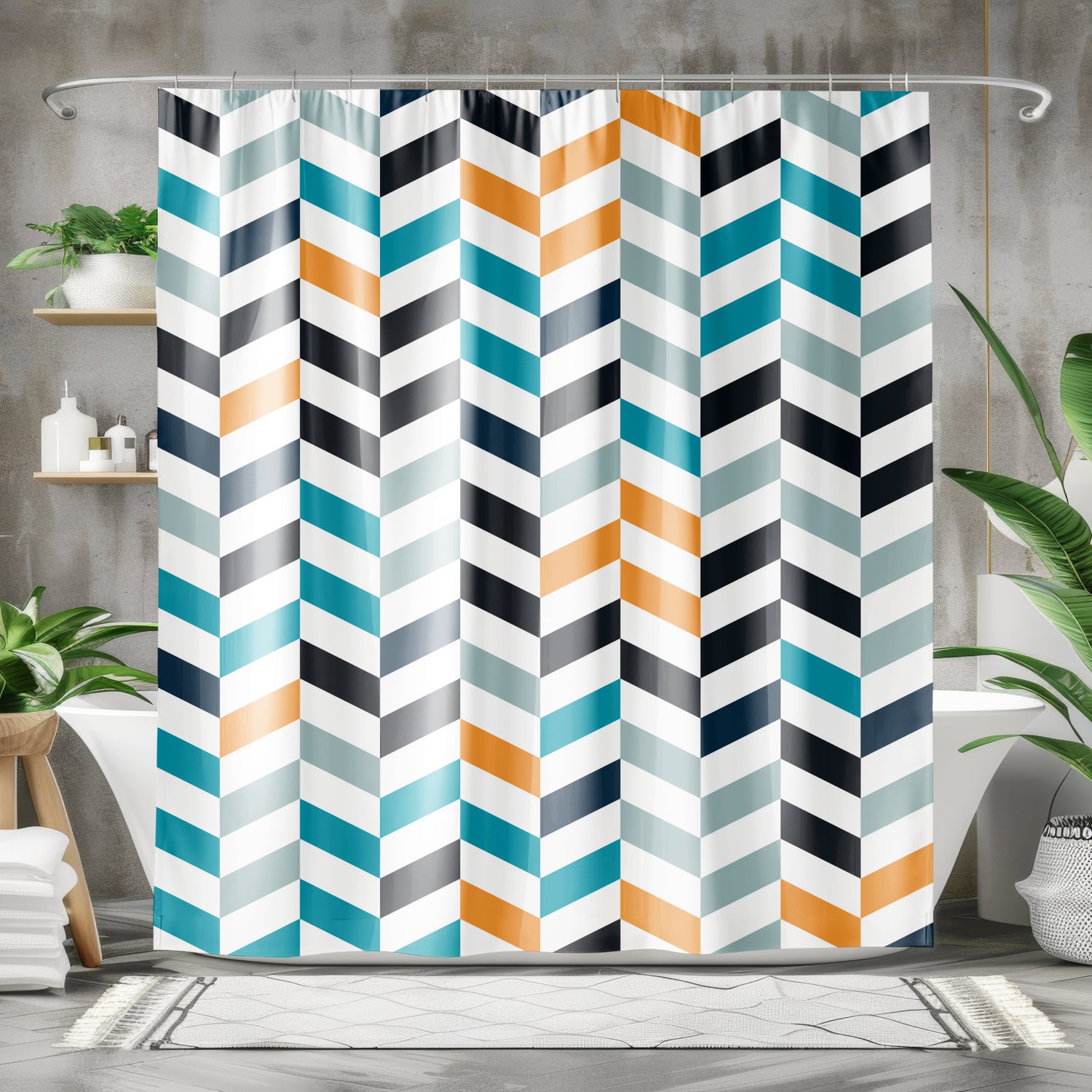  Minimalist Scandinavian Style: Geometric symmetry combined with soft, soothing colors shower curtain