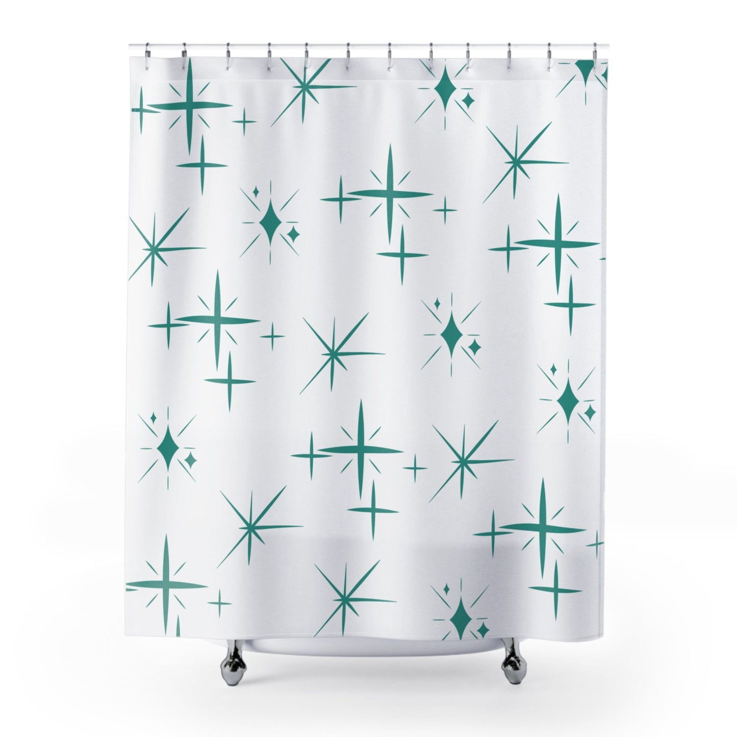 Mid-Century Starburst White Shower Curtain